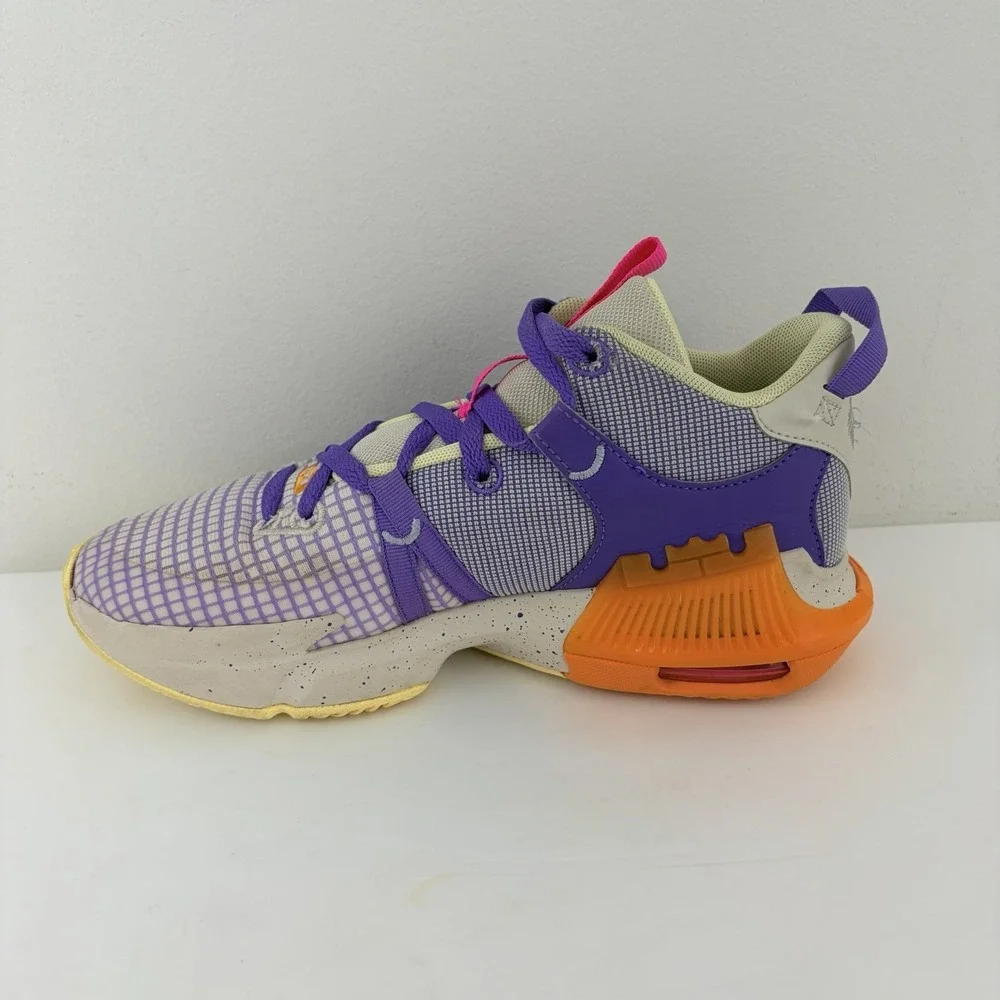 Nike LeBron Witness 7 GS Action Grape Vivid Orange Basketball Shoes 6Y
